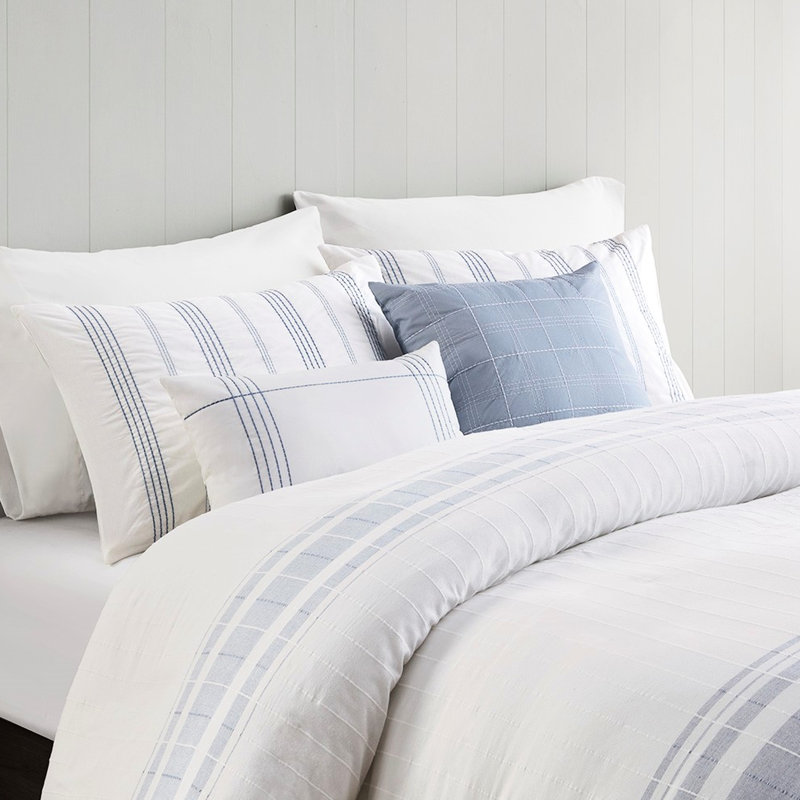 Housse de couette en coton double / grand - 5 pièces de style moderne avec fermeture à boutons et couvre-oreillers décoratifs à motif de rayures colorées et tissées