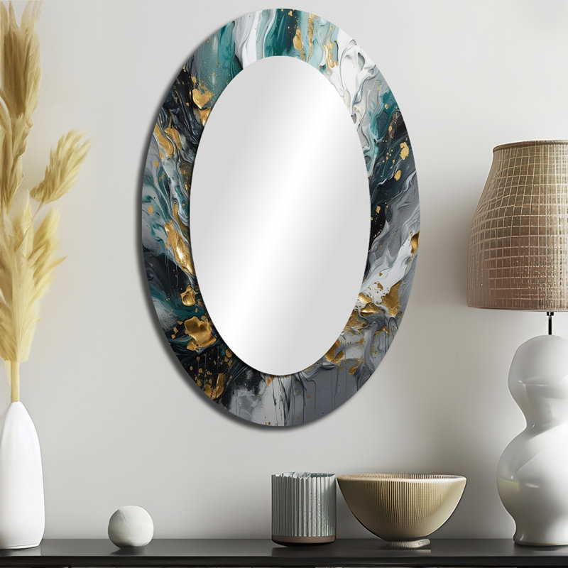Encre dorée sarcelle dorée - Miroir mural moderne doré, 36 po x 24 po