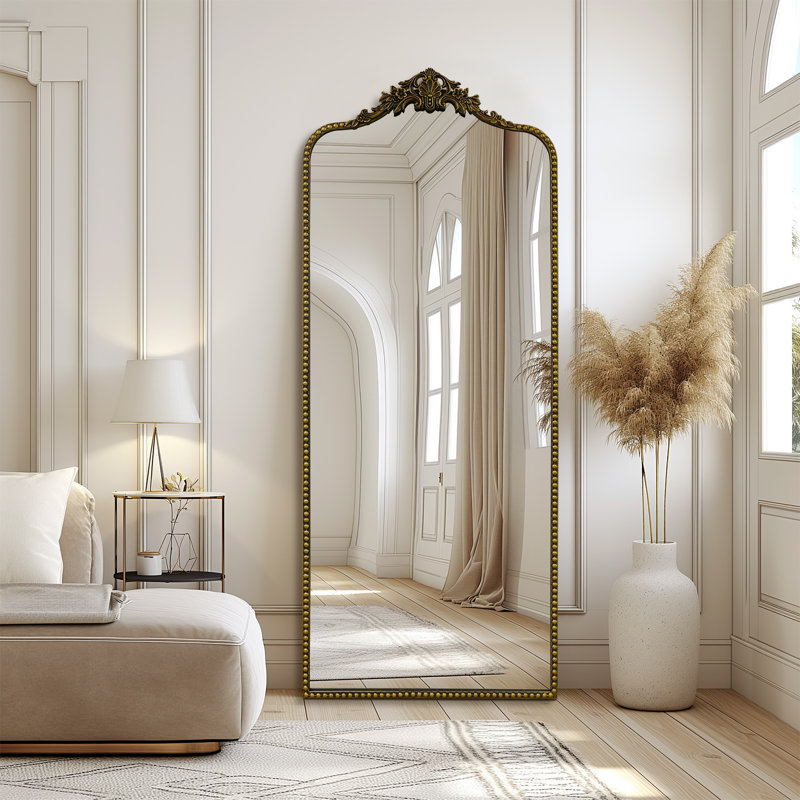 Miroir de plancher arqué antique, Noir rétro, 75 po x 30 po