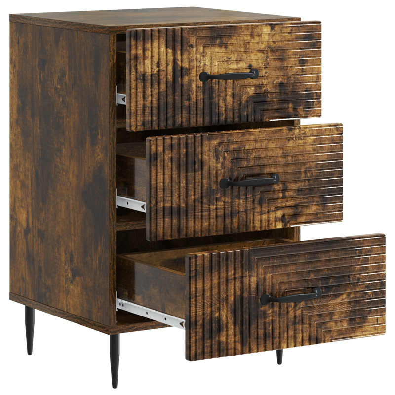 43cm W Manufactured Wood Bedside Table, Smoked Oak