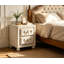 Table de chevet capitonnée en velours crème à 2 tiroirs, table de bout capitonnée en cristal avec pieds ronds pour chambre à coucher