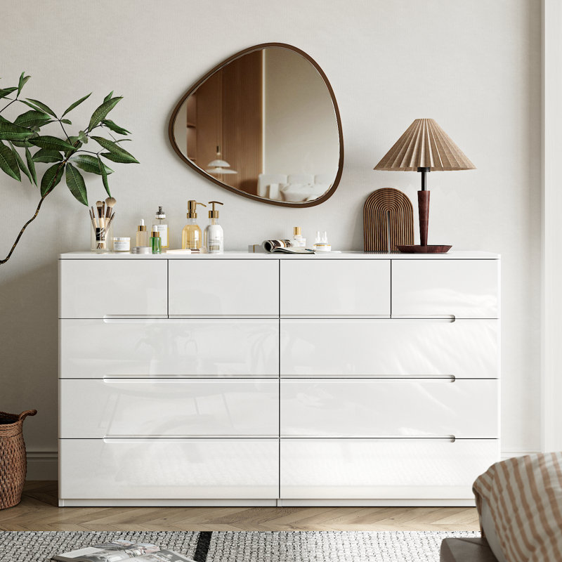 Commode à 10 tiroirs Kertis, Blanc / Blanc
