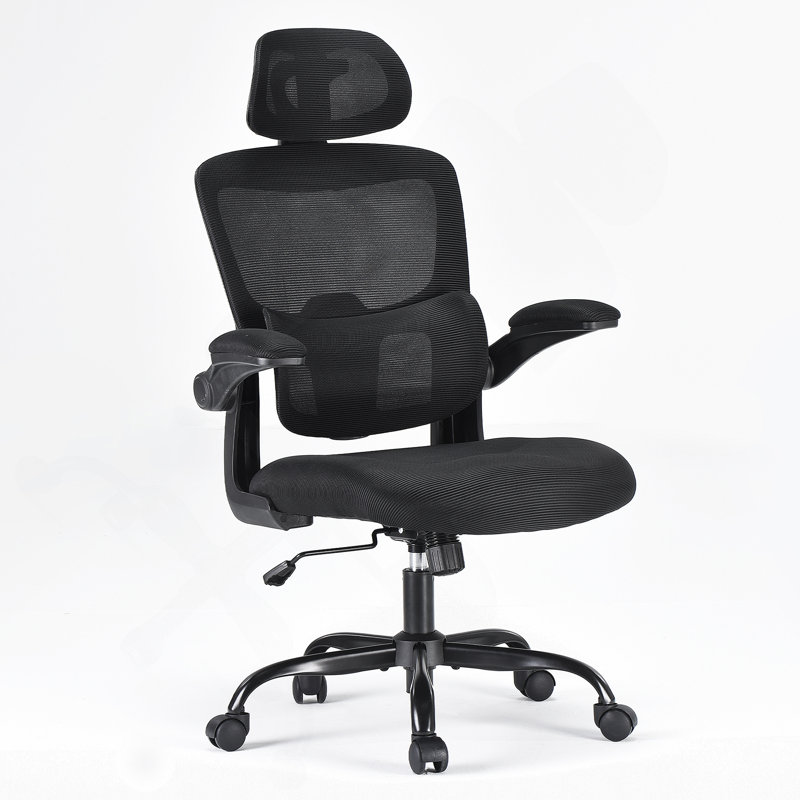 Chaise de bureau ergonomique à haut dossier avec accoudoirs rabattables et support lombaire réglable, parfaite pour la maison et le bureau