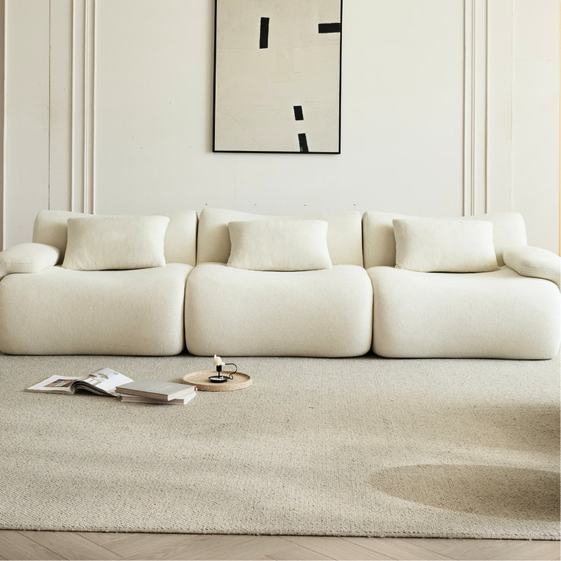 Canapé 3 places beige et blanc, utilisant une éponge haute densité 33d, tissu de qualité, design, style minimaliste moderne pour chambre à coucher modulaire avec 3 sièges, éponge en tissu