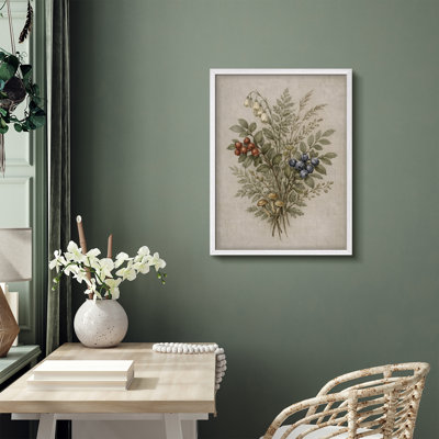 Berry and Foliage Botanical Framed Wall Art Prints - Natural Herb Design for Kitchen Dining Room