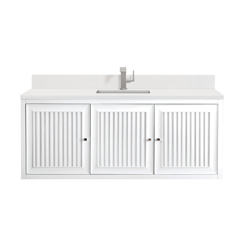 Athens 60'' W Single Vanity, Glossy White, White Zeus, 8" Widespread