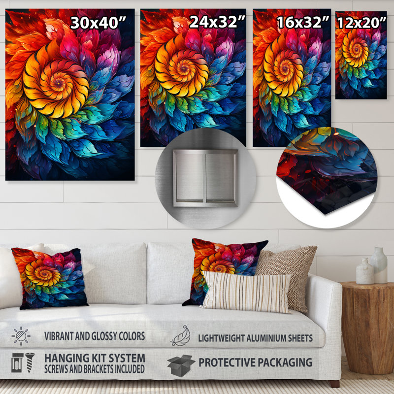 «Colorfulfloral Fractal Spiral I», impression d'art mural en métal fractal, H 32 po x l 24 po x P 1 po