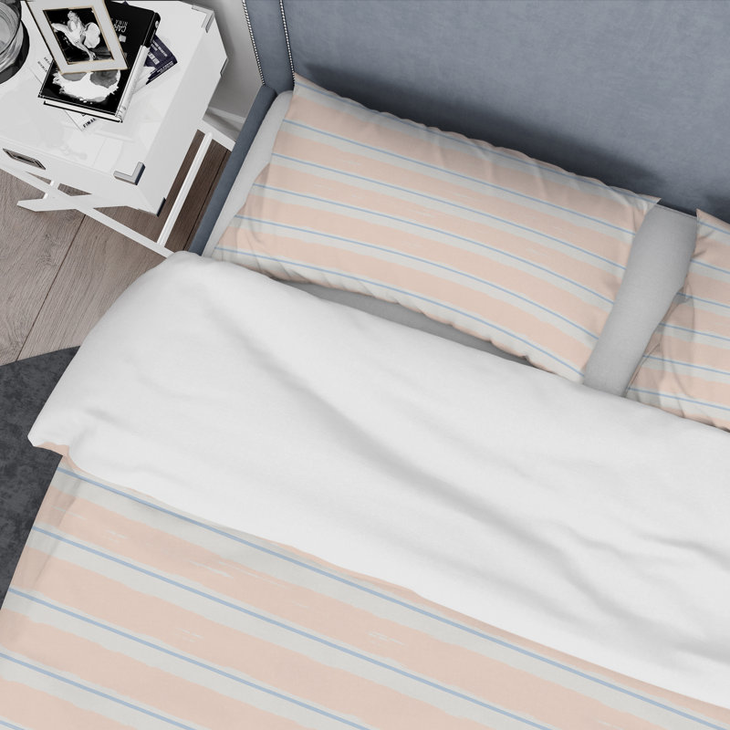 Motif rayé bleu et mauve - Ensemble de housse de couette abstrait - Microfibre de polyester