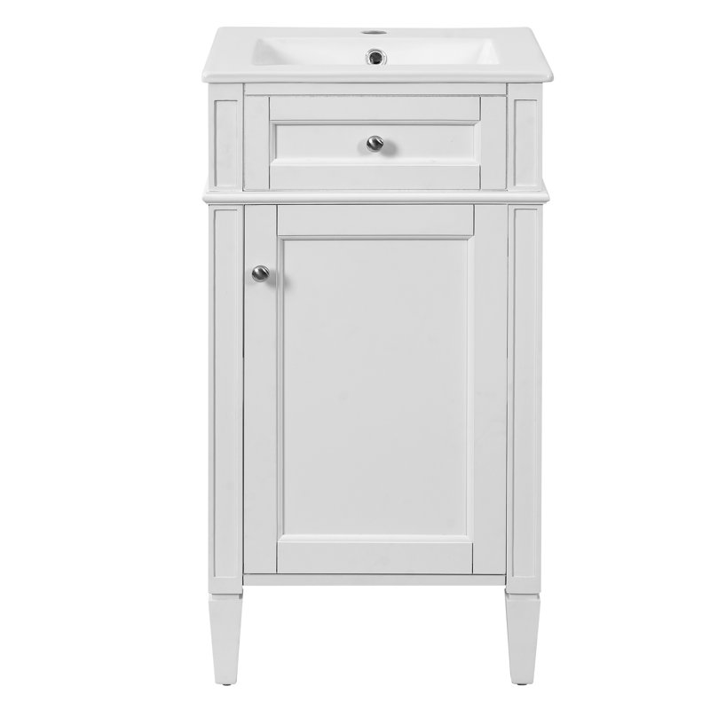 Meuble-lavabo de salle de bain avec lavabo en céramique, ensemble de meuble-lavabo simple autoportant avec porte à fermeture douce, tablette réglable, style français, pieds pleins