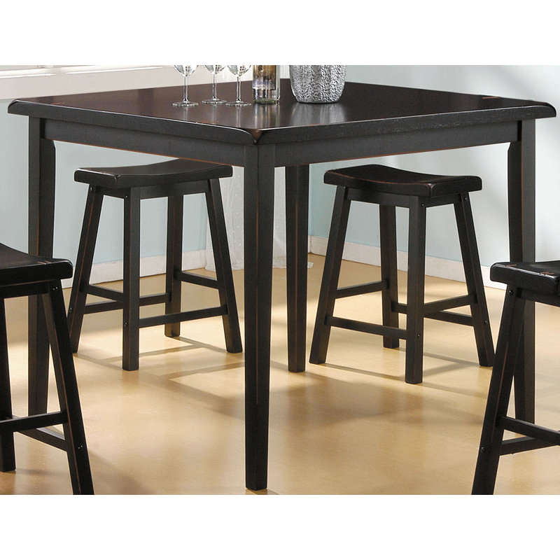 Gorski 4 - Person Counter Height Solid Wood Dining Set, Black, Black