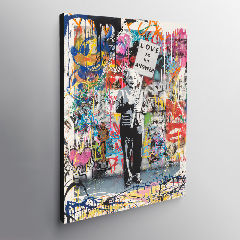 Love Is The Answer Albert Einstein Banksy Style - Wrapped Canvas Painting, 120cm H x 84cm W x 4cm D