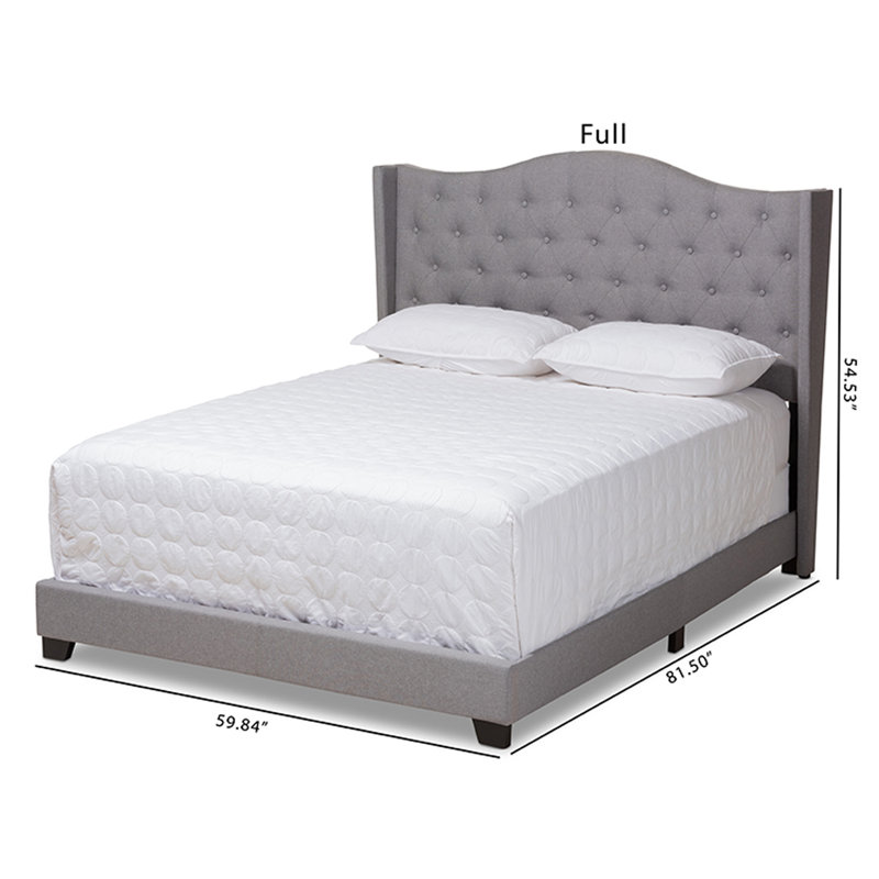 Upholstered Platform Bed, Full, Gray
