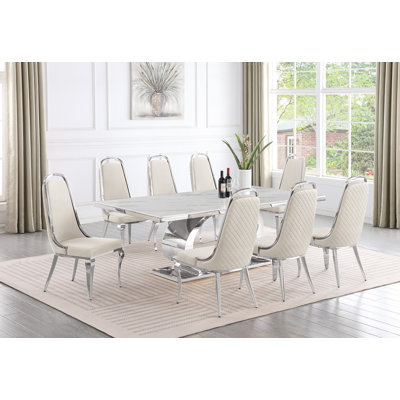 Bankston Marble Top Pedestal Base Dining Set