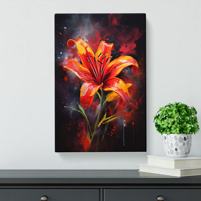 Lily Flower Action Painting - Wrapped Canvas