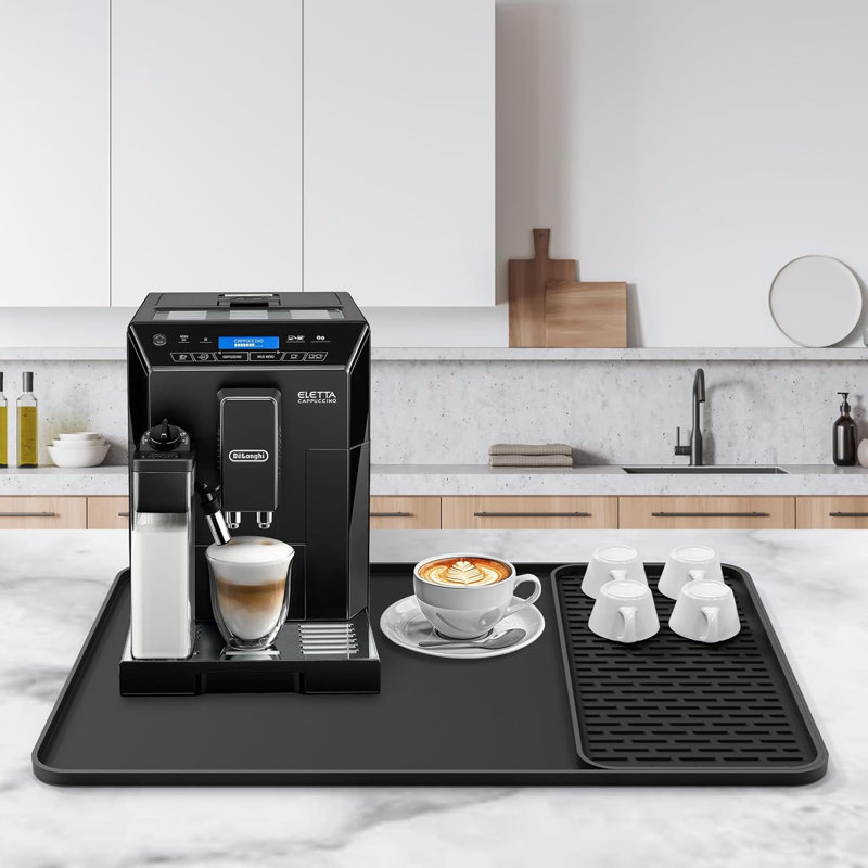 Tapis de café en silicone, tapis de bar de 24 po x 16 po avec tapis de séchage amovible - se range sous la cafetière et le support à vaisselle