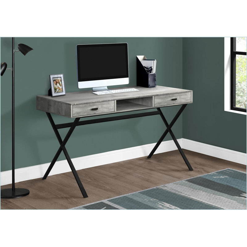 Bureaux, bureau d'ordinateur avec rangement, L 47 po, stratifié gris | métal noir | industriel moderne | gris | panneau de particules