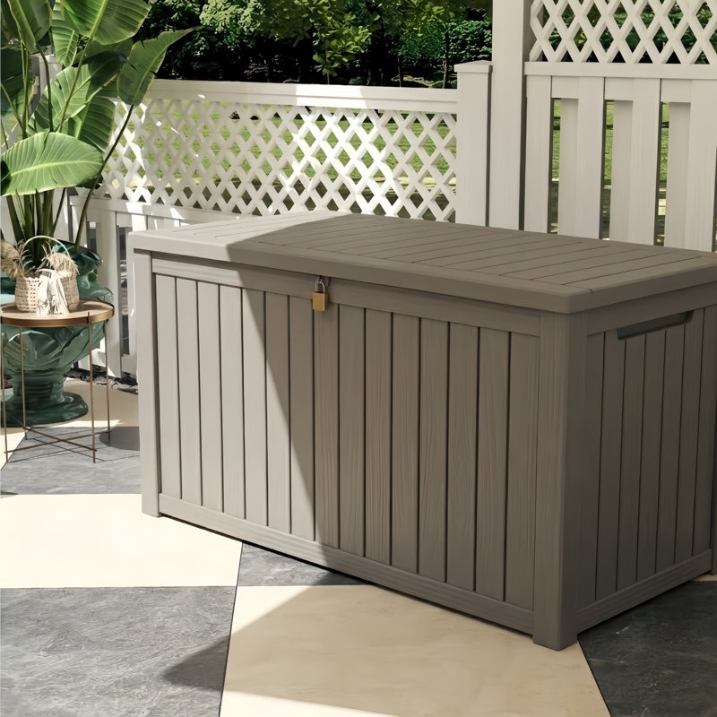 Boîte de terrasse verrouillable en résine résistante à l'eau 210 gallons Decksplore, Grey