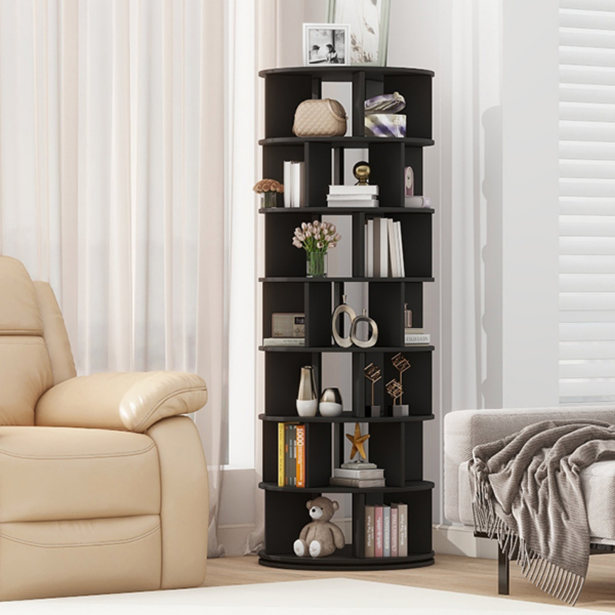 Brayden Studio® Rotating Shoe Rack Tower, 7-Tier Spinning Shoe Shelf ...