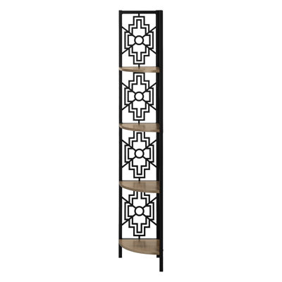 Brown Laminate Shelved Bookcase - Adds Elegance To Home Corner Shelf With Black Metal Modern Look