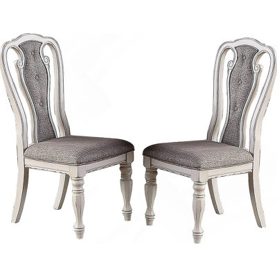 Ensemble de 2 chaises de salle à manger antiques et rembourrées capitonnées gris