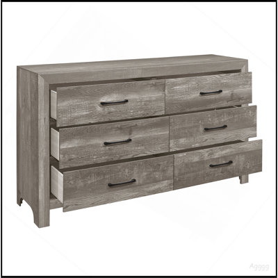 Mobilier de chambre à coucher moderne en bois de style gris rustique avec 1 commode et 6 tiroirs