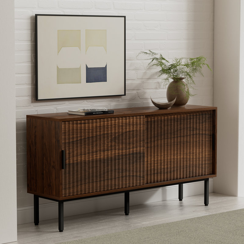 47" Fluted Tv Stand With Storage Cabinet For Living Room, Brown