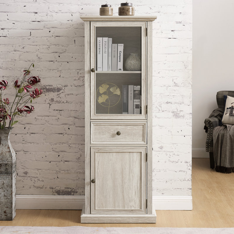 Armoire avec tablettes et porte vitrée - Blanc, idéale pour le salon, la cuisine, la salle à manger