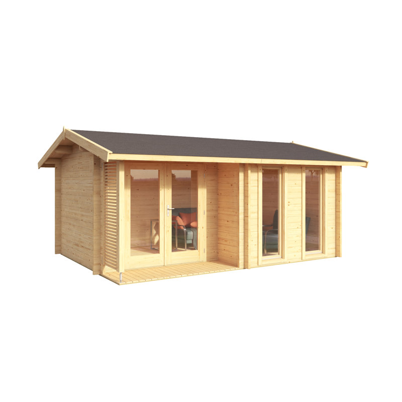 Lasita Hampshire 14 x 10 Ft. Premium Log Cabin With Tempered Double Glazing (44mm), Brown