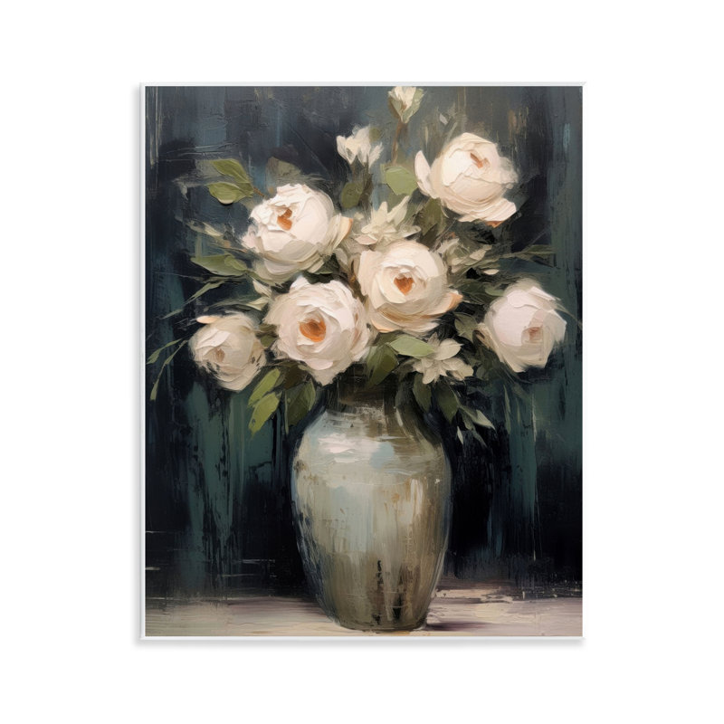 Roses blanches dans un vase foncé, plaque par LSR Creative Studio