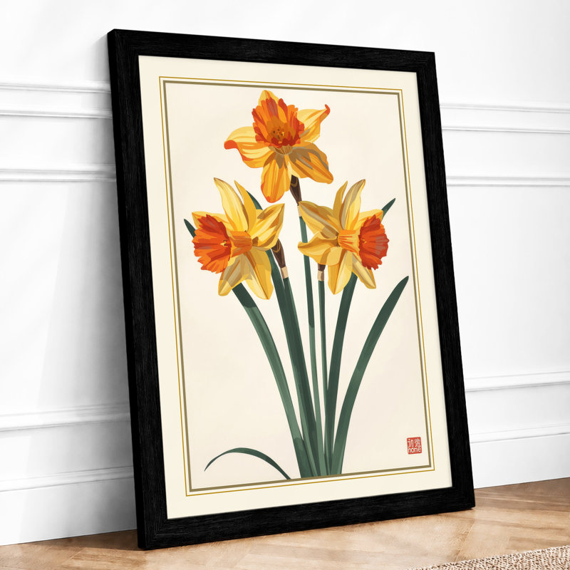 Daffodil Study Botanical - Framed Print, A1 - 84.1 x 59.4 cm, Black