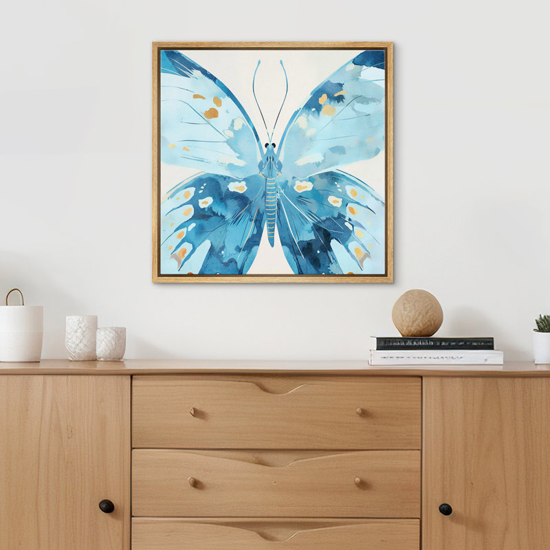 Blue Butterfly, 16" H x 16" W, Natural Floater Frame