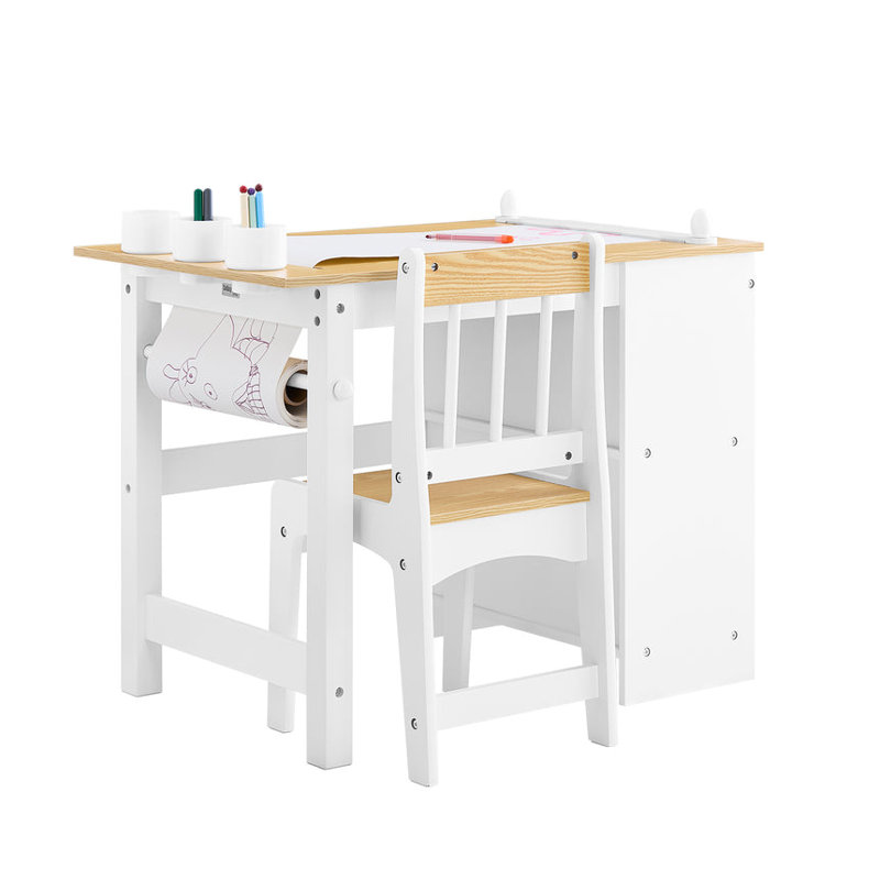 Guthki Kids 2 Piece Rectangular Play Or Activity Table and Chair Set, Natural Wood/White