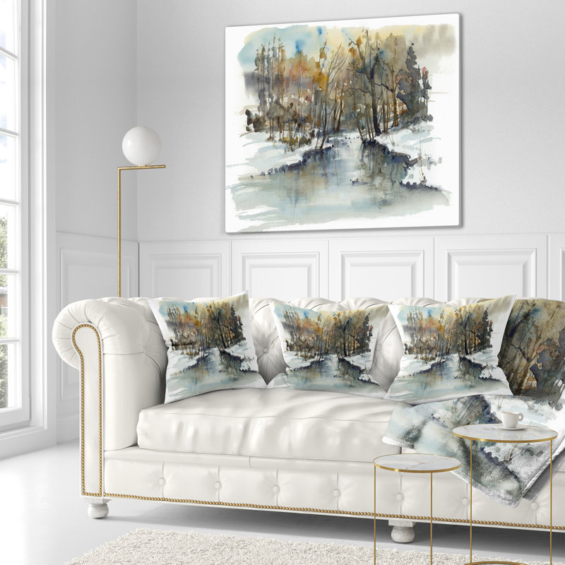 Coussin aquarelle Schafer Landscape River in Woods, 16 po x 1 po, Coussin décoratif