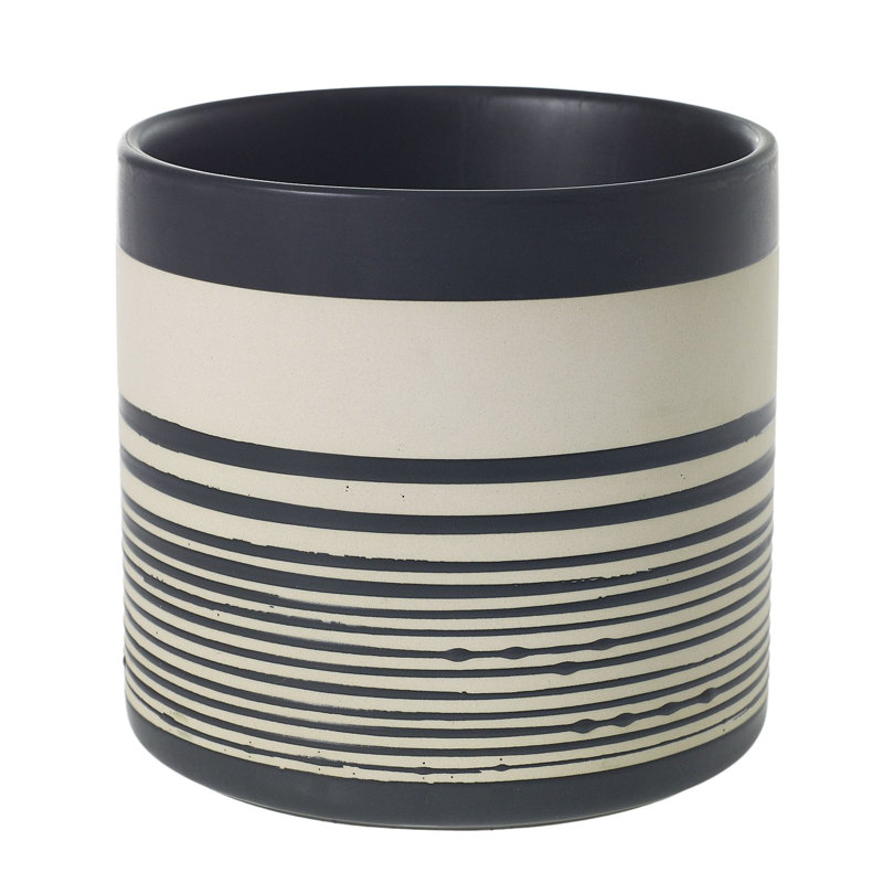 Vase de table en céramique noir / blanc, H 6,5 po x l 6,75 po x P 6,75 po