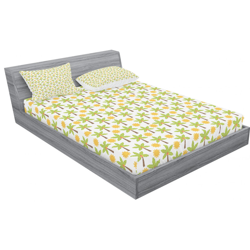 Palm Tree Microfiber Sheet Set, Full Sheet Set with Fitted Sheet