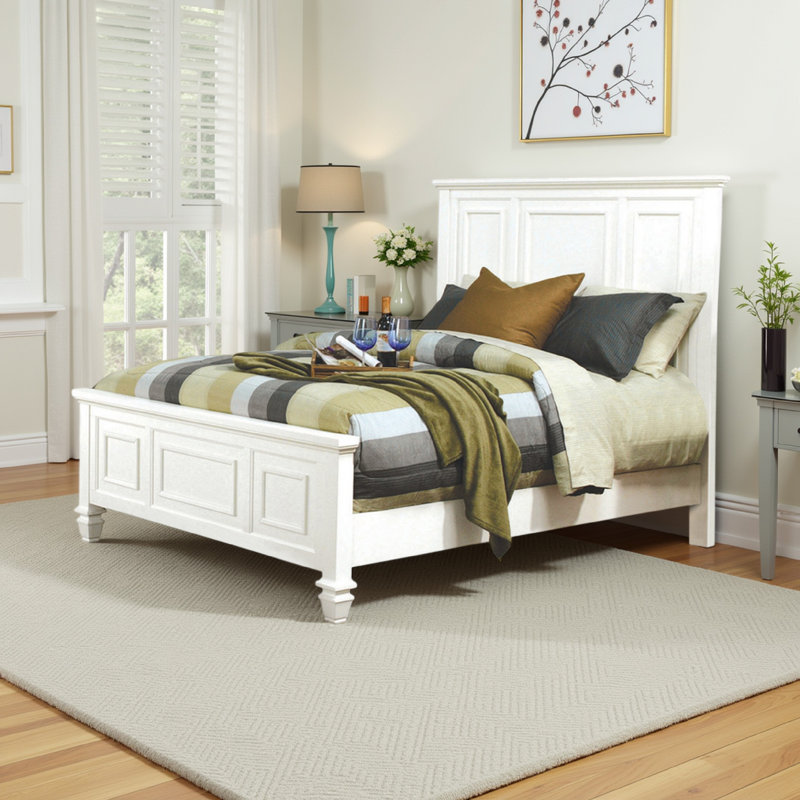 Doddy Solid Wood Standard Bed, White, Queen