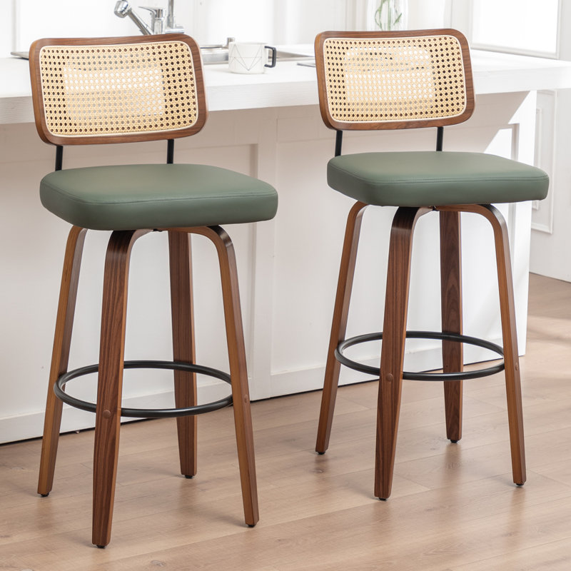Tabouret de bar pivotant avec dossier en similicuir Cane, Tabouret de bar (siège d'une hauteur de 30,7 po), Vert