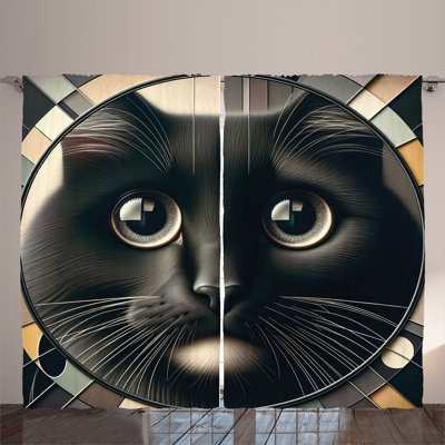 Ambesonne Curtains 2 Panel Set, Closeup Circle of a Black Kitty, Charcoal Grey -  p_429887_108x63