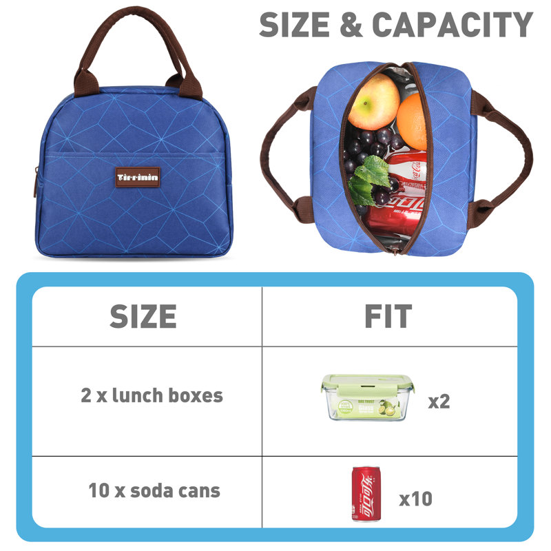 Tirrinia, sac fourre-tout isolé, boîte à lunch étanche, Losanges, bleu marine