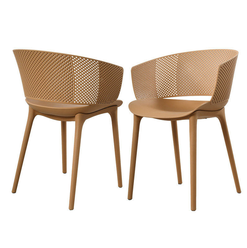 Chaise de salle à manger moderne à dossier perforé - résistante aux intempéries, utilisation intérieure / extérieure (ensemble de 2)