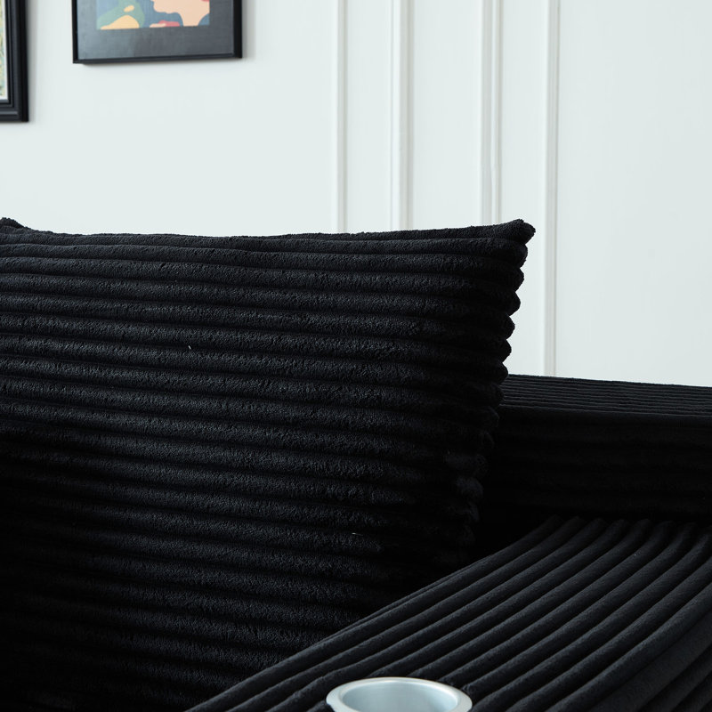 Canapé modulaire en velours côtelé noir, 3 places, porte-gobelets, sans assemblage, pour soirées cinéma, adaptable à diverses configurations, assemblage profond surdimensionné