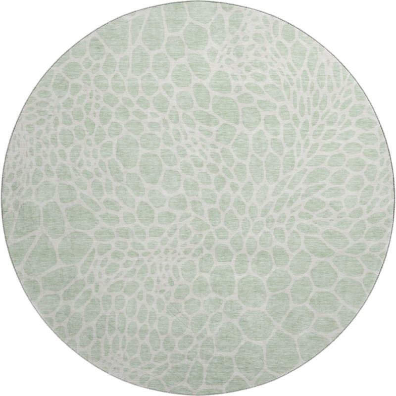 Premium Machine Washable Prisco Mint Rug, Round 8'