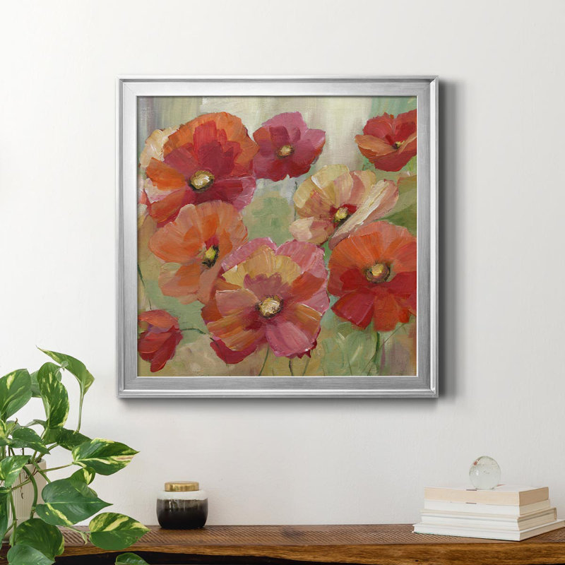 Poppy Party - Peinture sur toile encadrée, H 17,5 po x l 17,5 po x P 1,5 po, Cadre argenté