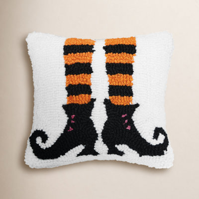 Witch Shoes Halloween Hooked Throw Pillow