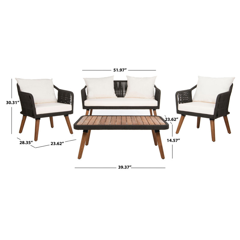 4 Piece Sofa Seating Group with Cushions, Black Frame/BeigeCushion