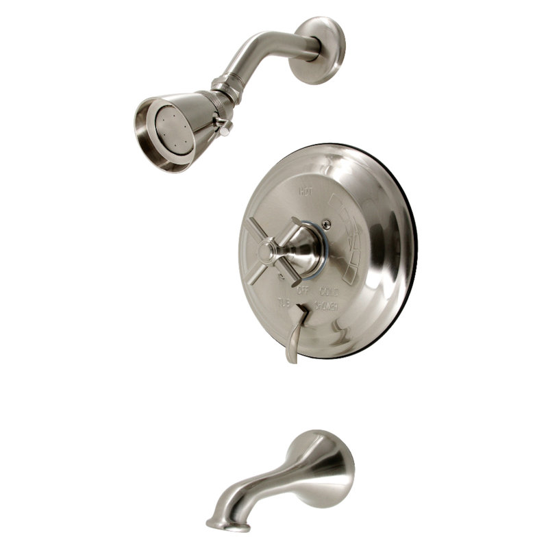 Robinet de baignoire et de douche à poignée simple Elinvar avec valve brute, Nickel brossé
