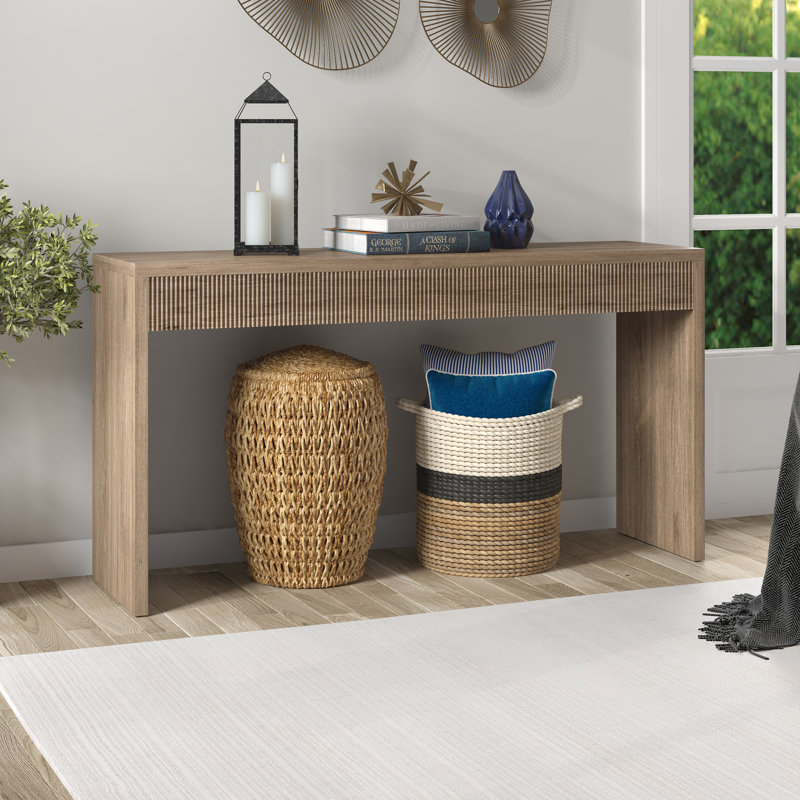 Console cannelée de 55 pouces en chêne gris antique scandinave, Chêne gris antique, H 29,5 po x l 55 po x P 15 po