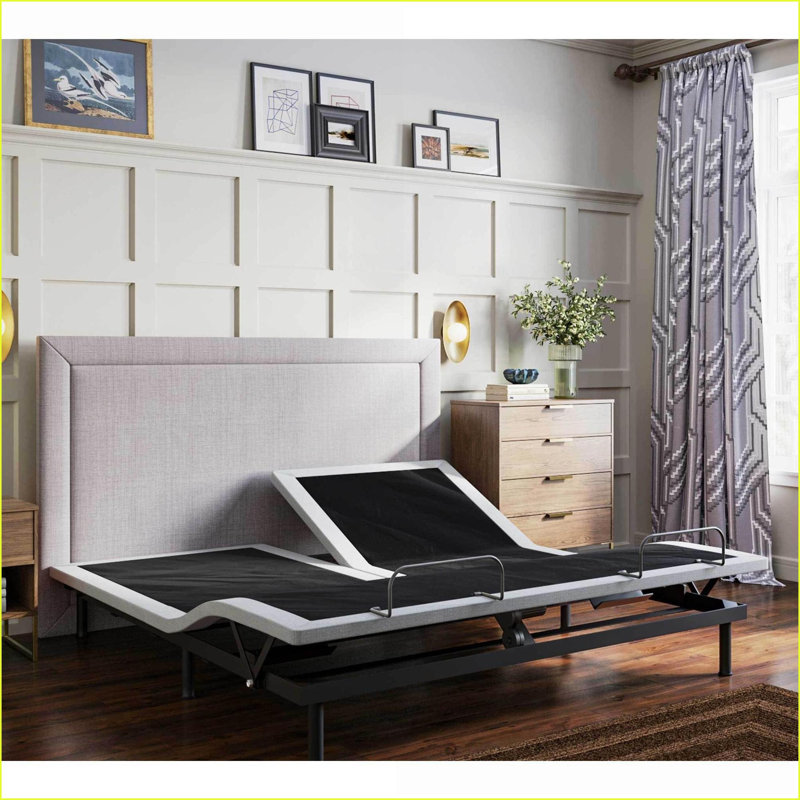Base de lit réglable grand format avec dessus divisé et tête de lit Réglage des pieds - Assemblage facile sans outil, plateforme en contreplaqué pour la chambre principale