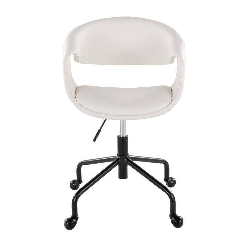 Chaise de travail noire et blanche en similicuir avec base en métal