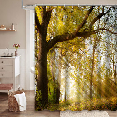 Old Tree Autumn Park Sunrise Forest Shower Curtain with 12 Hooks